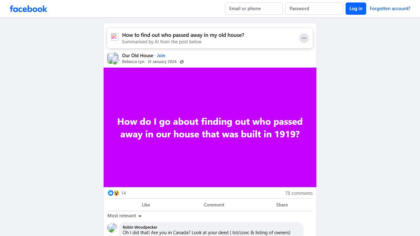 Our Old House | How do I go about finding out who passed away in our house that was built in 1919 | Facebook